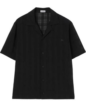 Burberry Relaxed Fit Check Cotton Voile Shirt - Black