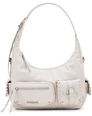 Desigual Logo-Lettering Multi-Pocket Tote Bag - White