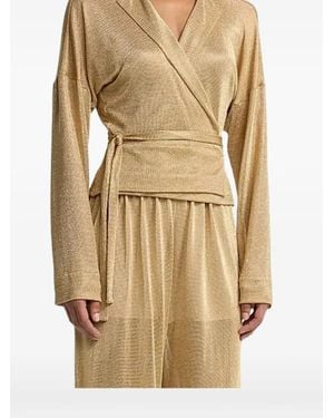 Alberta Ferretti Wrap-Style Metallic-Effect Shirt - Natural