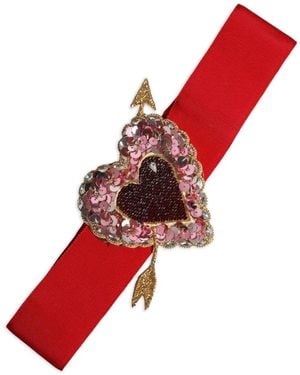 Dolce & Gabbana Heart-Embellished Silk-Ribbon Belt - Red