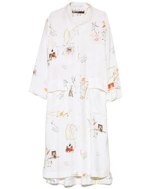 Bimba Y Lola Collage Animal Chain Midi Shirt Dress - White