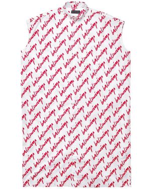 Balenciaga Logo-Print Shirt Dress - Red