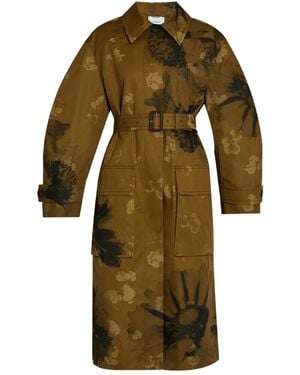 Erdem Floral-Print Belted Single-Breasted Coat - Green