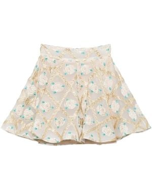 Gemy Maalouf Floral-Embroidered Miniskirt - Natural