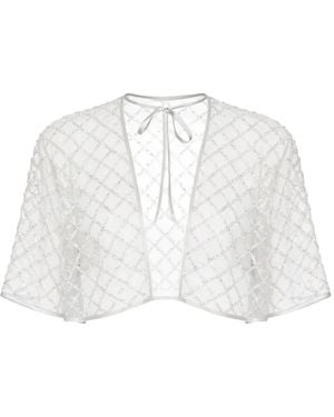 Fleur du Mal Embellished Tie-Neck Top - White