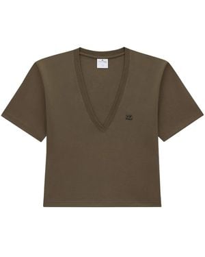 Courreges Logo-Appliqué Cropped T-Shirt - Green