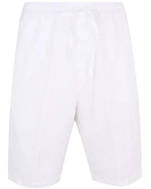 120% Lino Bermuda À Lien De Resserrage - White