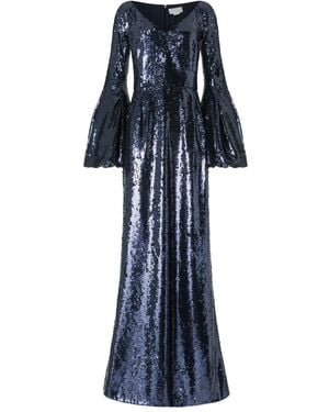 Genny Sequin-Embellished Bell-Sleeve Dress - Blue