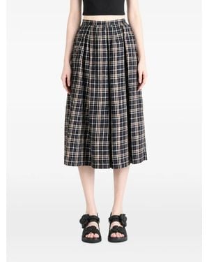 Margaret Howell Check-Pattern Pleated Midi Skirt - Black
