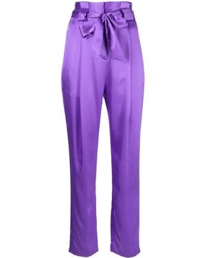 Michelle Mason High-Waisted Pleated Silk Pants - Purple