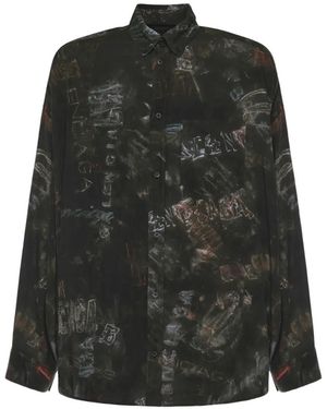 Balenciaga Cocoon Washed Crayon Allover Viscose Poplin Shirt - Black