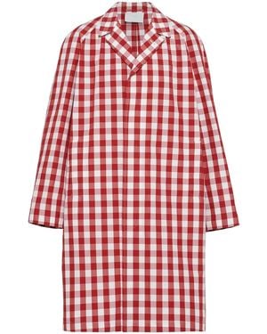 Prada Gingham-Check Cotton Coat - Red
