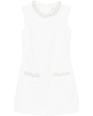 Self-Portrait Faux-Pearl Embellished Bouclé Mini Dress - White