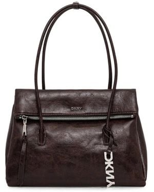 DKNY Large Rivington Logo-Plaque Foldover Tote Bag - Black