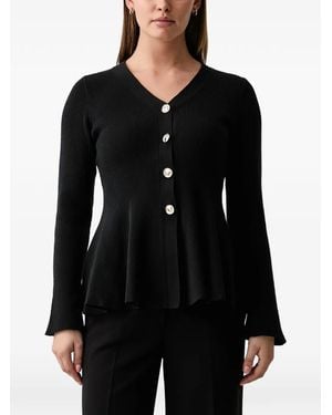 Joseph Ribkoff Ribbed-Knit Peplum Cardigan - Black