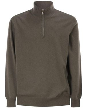 Brunello Cucinelli Cashmere Quarter-Zip Knitwear - Grey