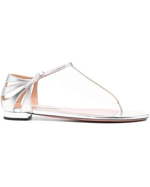 Aquazzura Frida Leather T-Bar Flat Sandals - White