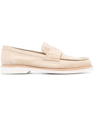 Santoni Almond-Toe Suede Loafers - Natural
