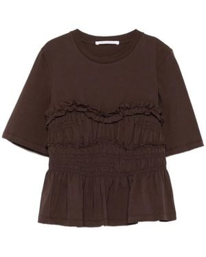 Cecilie Bahnsen Smocked Ruffled Top - Brown
