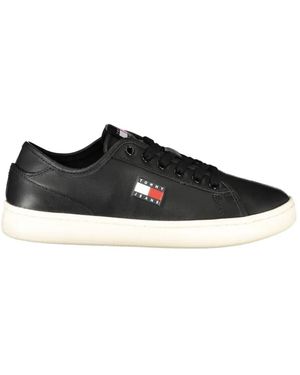 Tommy Hilfiger Logo-Patch Leather Trainers - Black
