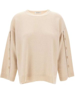 Kangra Rundhals-Pullover Mit Knopfdetail - Natur