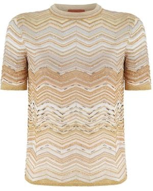 Missoni T-Shirt À Sequins Et Col Ras Du Cou - Natural