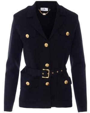 Elisabetta Franchi Belted Logo-Button Jacket - Blue