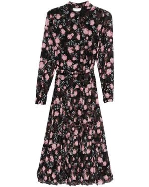 Nissa Floral-Print Pleated Dress - Black