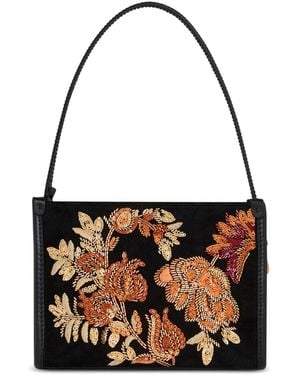 Etro Embroidered Suede Pouch Clutch - Black