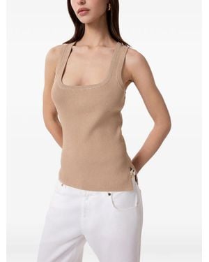 Gaelle Paris Ribbed Lurex-Trim Top - White