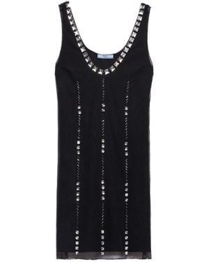 Prada Embroidered Tulle Mini-Dress - Black