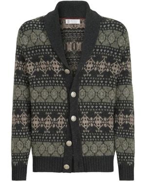 Brunello Cucinelli Cashmere Jacquard Cardigan - Black