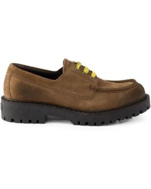 Prada Waxed Suede Lace-Up Shoes - Brown
