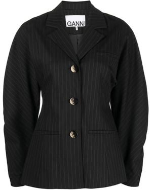 Ganni Striped Single-Breasted Blazer - Black