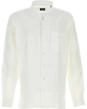 ZEGNA Band-Collar Chest-Pocket Shirt - White