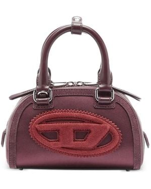 DIESEL Style Mini Rolled-Handle Shoulder Bag With Oval D-Paint Patch, Button Tab, Removable Strap - Purple