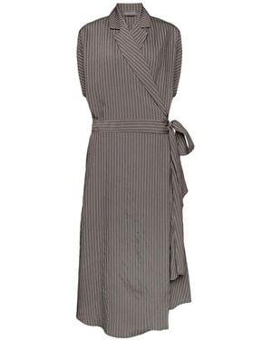 Elena Miro Striped Wrap Dress - Grey