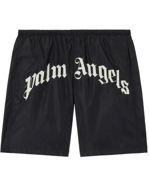 Palm Angels Curved Badeshorts Mit Logo-Print - Schwarz