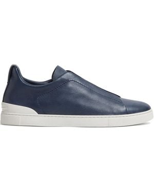 ZEGNA Triple Stitch Leather Trainers - Blue
