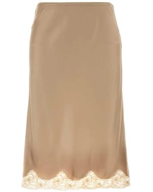 Saint Laurent Lace Satin Skirt - Natural