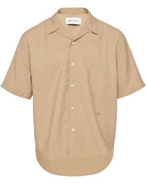 Ami Paris Logo-Embroidered Camp-Collar Shirt - Natural