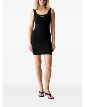 Guess Rhinestone-Logo Scoop-Neck Mini Dress - Black
