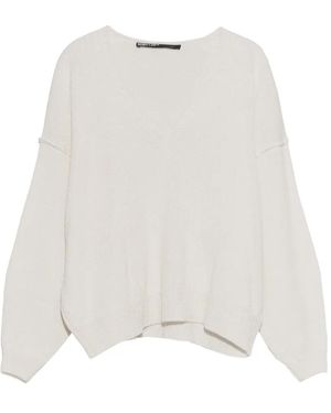 Bimba Y Lola Ivory- V-Neck Wool Jumper - White