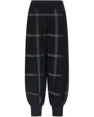 Pleats Please Issey Miyake Crossing Knit Check-Pattern Trousers - Black