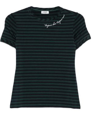Liu Jo Striped Embroidered T-Shirt - Black