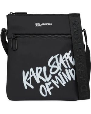 KARL LAGERFELD Slogan-Print Messenger Bag - Black