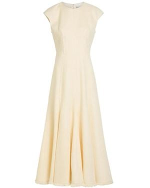 Gabriela Hearst Crowther Frayed-Edge Cap-Sleeve Midi Dress - White