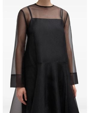 Ganni Cape-Sleeve Organza Maxi Dress - Black