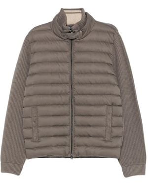 Herno Quilted Panel Knitted Jacket - Brown