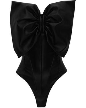 Lika Bow-Detail Corset Bodysuit - Black